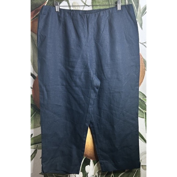J Jill Pants - J Jill Love Linen Blue Cropped Pants Women Large Pull On Elastic Waist Pockets
